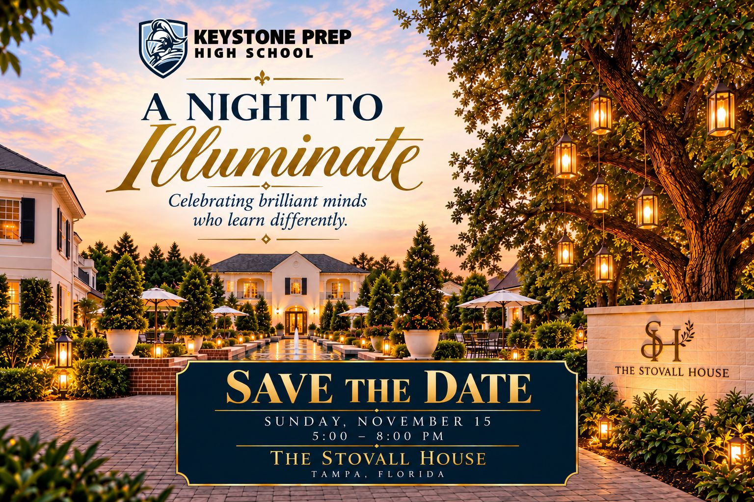A Night to Illuminate — Save the Date, Sunday, November 15, 5:00–8:00 PM, The Stovall House, Tampa, Florida